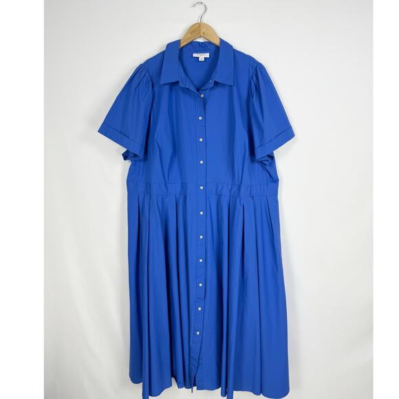 Blue Button-Up Midi Dress - Picture 2 of 15